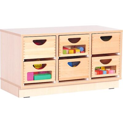Kindergarten-Schrank S mit 2 Trennwänden - für Holzbehälter - auf Sockel - Breite: 89 cm