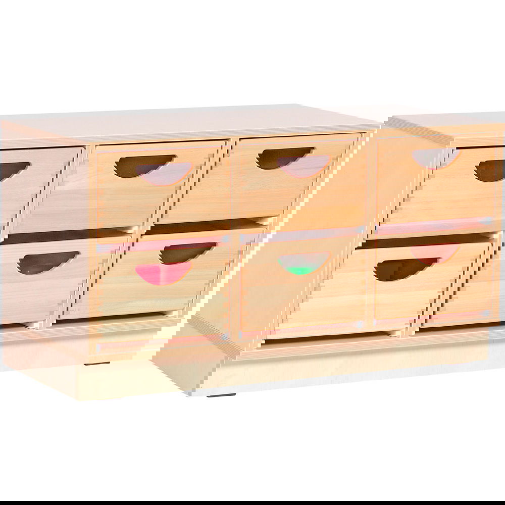 Flexi Schrank S mit 2 Trennwänden, auf Sockel + 6 Holzbehälter (Flexi 3)