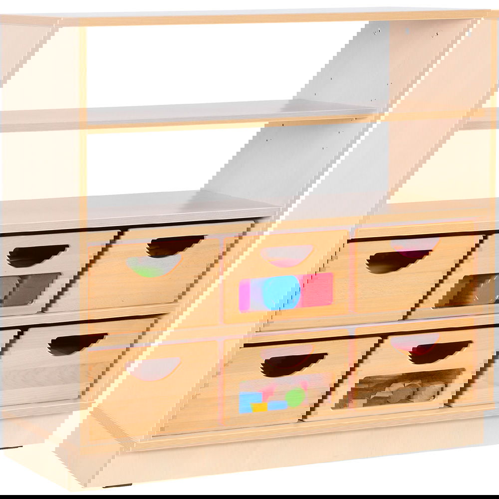 Flexi Schrank M, halboffen, auf Sockel + 6 Behälter (2 mit/4 ohne Sichtfenster) (Flexi 4)