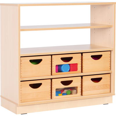 Flexi Schrank M, halboffen, auf Sockel + 6 Behälter (2 mit/4 ohne Sichtfenster) (Flexi 4)
