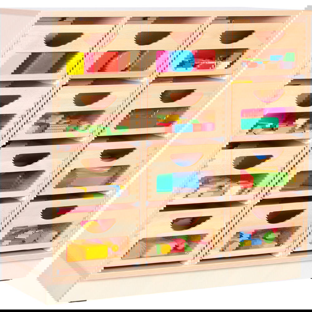 Flexi Schrank M mit 2 Trennwänden, auf Sockel + 12 Behälter mit Sichtfenster (Flexi 8)