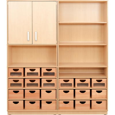 Möbelsatz Schrank M + Aufsatzregale inkl. Holzbehälter – Flexi 38