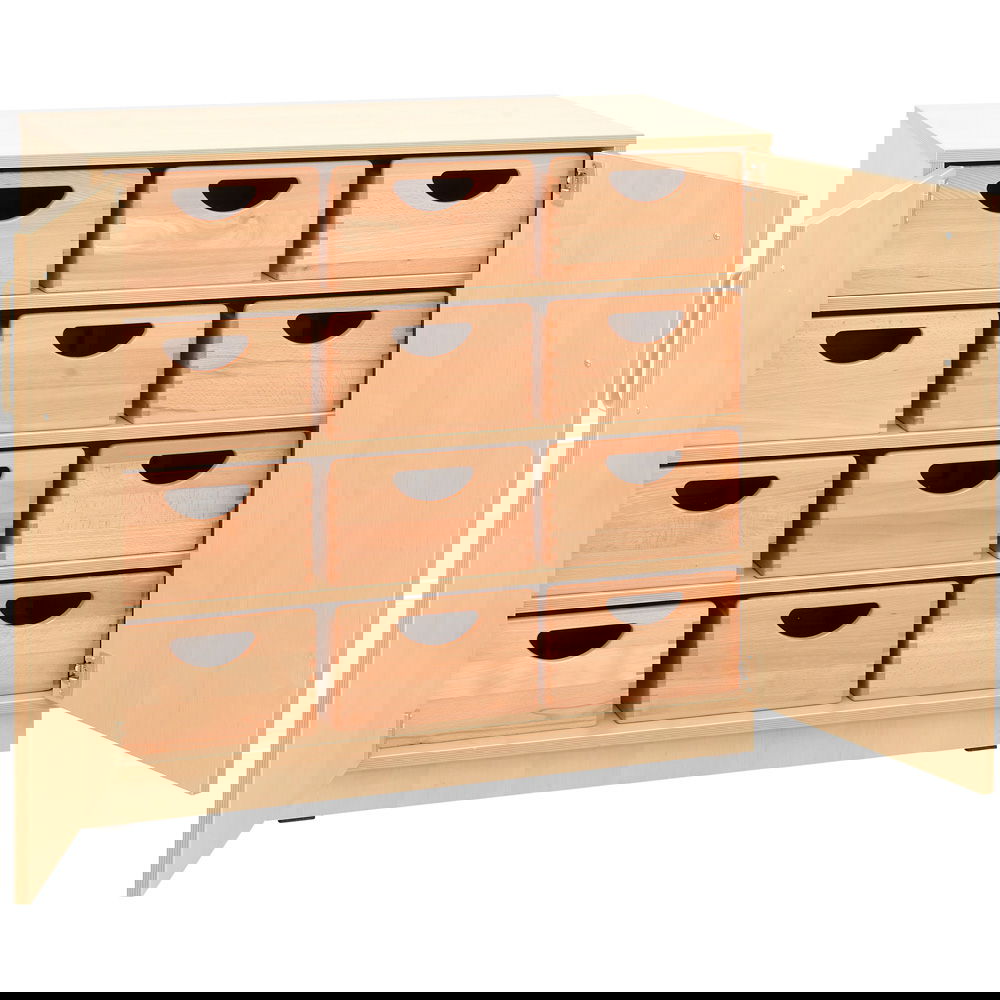 Kindergarten-Schrank M - auf Sockel + 12 Behälter und Türen (Flexi 56)