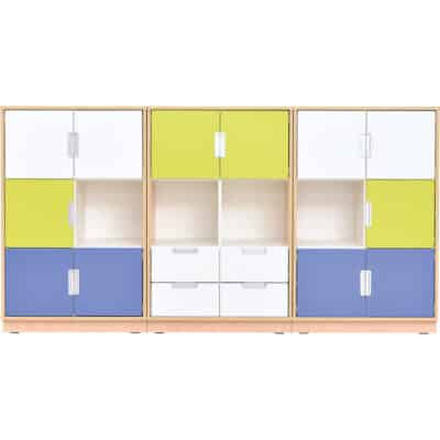 Möbelsatz Schrank L - weiß/blau/limone - Quadro 13-180°
