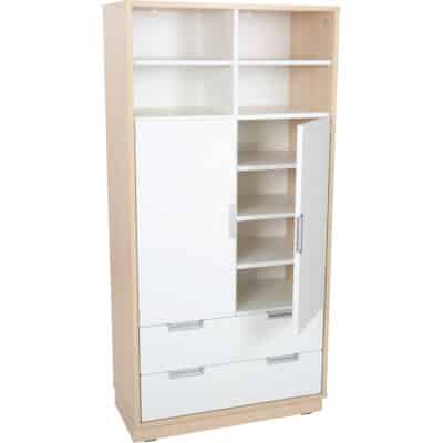 Kombischrank XL mit 2 breiten Schubladen und 2 mittelgroßen Türen - Breite: 79 cm - weiß (Quadro 35-180°)