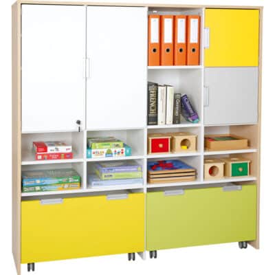 Mehrfunktionen-Schrank XL mit 2 breiten Rollbehältern, Breite: 154 cm, limone/gelb (Quadro 41-180°)