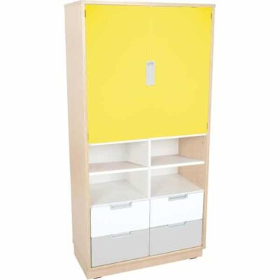 Schrank XL - Breite: 79 cm - Ahorn - weiß/grau/gelb (Quadro 58-180°)