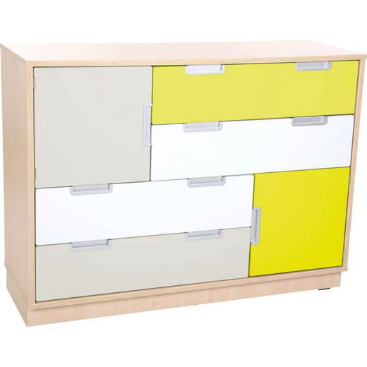 SET6079 Asymmetrischer Schrank M – Breite: 116 cm – weiß/grau/limone (Quadro 61-180°) - SET6079