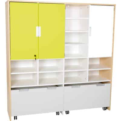 Mehrfunktionen-Schrank XL mit 2 breiten Rollbehältern, Breite: 154 cm, grau (Quadro 64-180°)