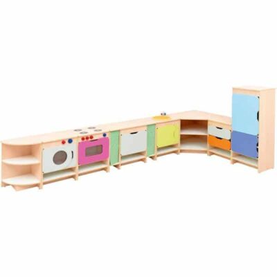 Kindergarten-Spielecke Küche Quadro - Ahorn - Set mit Kühlschrank