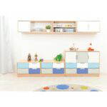 Möbelsatz Schrank S+M und Hängeregal – grau/weiß/blau – Quadro 75-180° - SET6120