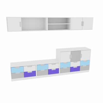 Möbelsatz Schrank S+M und Hängeregal - grau/weiß/blau - Quadro 75-180°