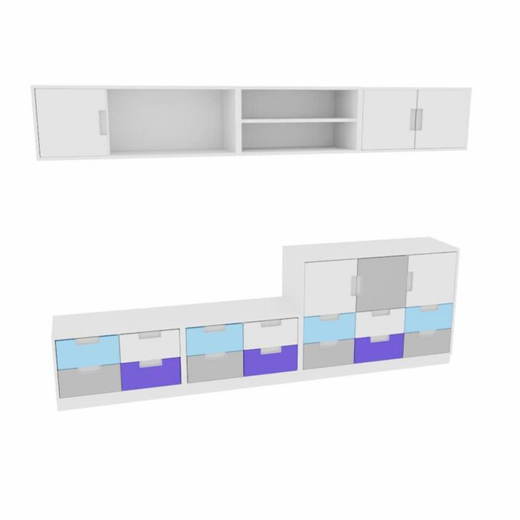 SET6120W Möbelsatz Schrank S+M und Hängeregal – grau/weiß/blau – Quadro 75-180° - SET6120W