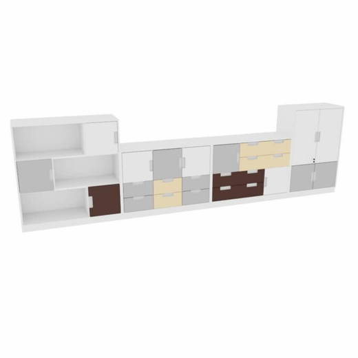 SET6121W Möbelsatz Schränke M+L – weiß/grau/braun/beige – Quadro 76-180° - SET6121W