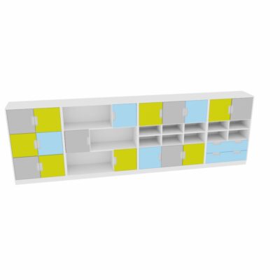 Möbelsatz Schrank L - grau/hellblau/limone - Quadro 79-180°