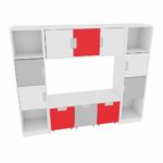 Möbelsatz Bücherecke + Schrank S grau/weiß/rot – Quadro 82-180° - SET6130W