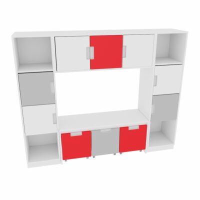 Möbelsatz Bücherecke + Schrank S grau/weiß/rot - Quadro 82-180°