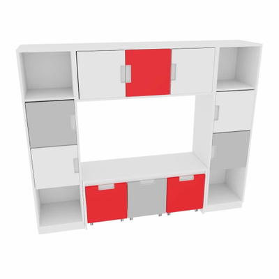 Möbelsatz Bücherecke + Schrank S grau/weiß/rot – Quadro 82-180°