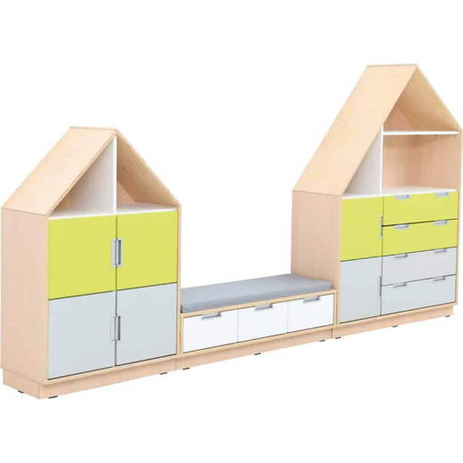 SET6313 Möbelsatz Hausschrank – weiß/grau/limone – Quadro 157-180° - SET6313