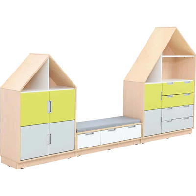 Möbelsatz Hausschrank – weiß/grau/limone – Quadro 157-180°