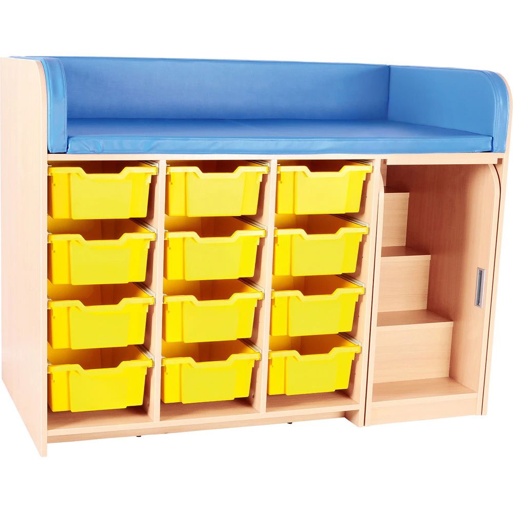 Große Wickelkommode Breite: 150 cm, Birke, Treppe rechts