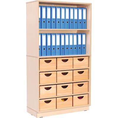 Kindergarten-Regal - Höhe: 165 cm - auf Sockel + 12 Behälter (Flexi 21)