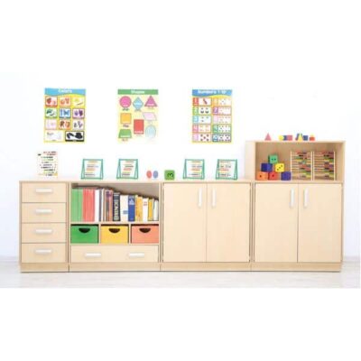 Möbelsatz Schränke M + Aufsatzregal S inkl. Holzbehälter - Flexi 71