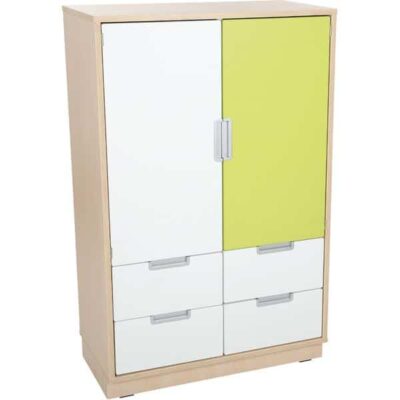 Kombischrank L mit 4 schmalen Schubladen und 2 mittelgroßen Türen - Breite 79 cm - Ahorn - weiß/limone (Quadro 31-180°)