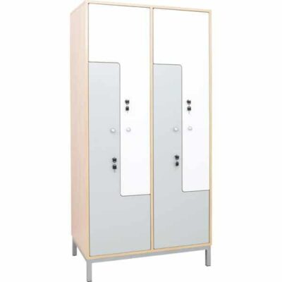 Kleiderschrank L mit 4 Fächern - weiß-graue Türen