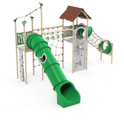 Zwei-Turm-Spielanlage Yaki - Röhrenrutsche- und Kletternetz - LEDON Explore - EX245