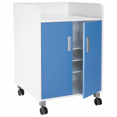 Wickelkommode Kazeo - Breite: 70 cm - 6 Regalböden und 2 Türen mit Rollrädern
