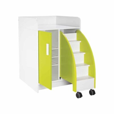 Wickelkommode Kazeo - Breite: 70 cm - 3 Regalböden, 1 Tür und 1 Trittleiter