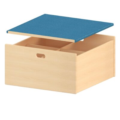 Spielpodest Büchertrog mit abnehmbarer Fläche mit Tretford-Teppich