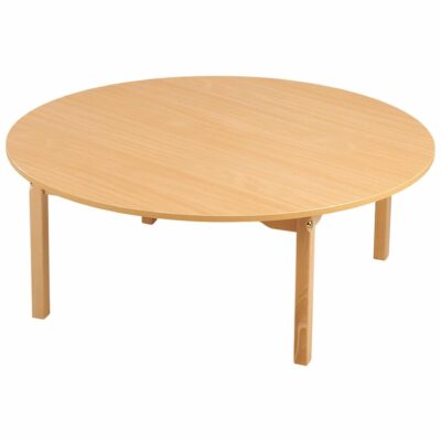 Tisch rund mit melaninbeschichteter Platte mit Beinen aus Holz