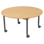 Tisch Rund Ø 120 cm – mit geräuscharmer Platte – Beinen aus Metall und Rollen - TISCH MIT GERÄUSCHARMER PLATTE – FUSSTEIL MIT ROLLEN – Rund Ø 120 cm