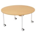 Tisch Rund Ø 120 cm – mit geräuscharmer Platte – Beinen aus Metall und Rollen - TISCH MIT GERÄUSCHARMER PLATTE – FUSSTEIL MIT ROLLEN – Rund Ø 120 cm weiss