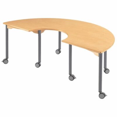 Hufeisentisch - mit beschichteter Tischplatte mit Beinen aus grauem Metall und Rollrädern