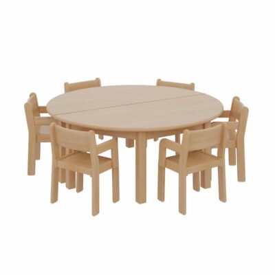 2 Halbrundtische mit 6 TIM-Armlehnenstühlen