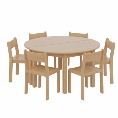 2 Halbrundtische mit 6 TIM-Stühlen