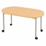 Tisch oval – mit beschichteter Tischplatte mit Beinen aus grauem Metall und Rollrädern - tisch oval rollen