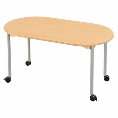 Tisch oval - mit beschichteter Tischplatte mit Beinen aus grauem Metall und Rollrädern