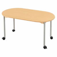 Tisch oval - mit beschichteter Tischplatte mit Beinen aus grauem Metall und Rollrädern