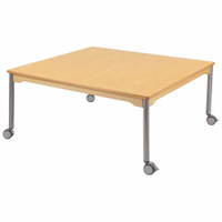 Tisch quadratisch 120x120 cm - mit beschichteter Tischplatte mit Beinen aus grauem Metall und Rollrädern
