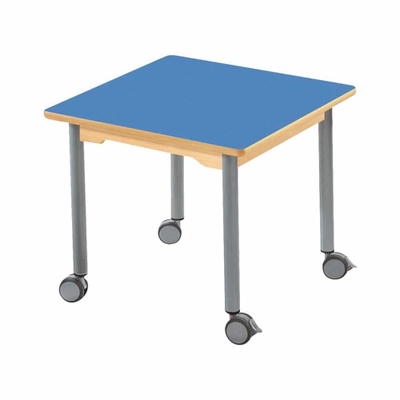 Tisch quadratisch 60×60 cm – mit beschichteter Tischplatte mit Beinen aus grauem Metall und Rollrädern