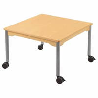 Tisch quadratisch 80x80 cm - mit beschichteter Tischplatte mit Beinen aus grauem Metall und Rollrädern