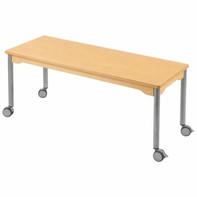 Tisch rechteckig 130x50 cm - mit beschichteter Tischplatte mit Beinen aus grauem Metall und Rollrädern