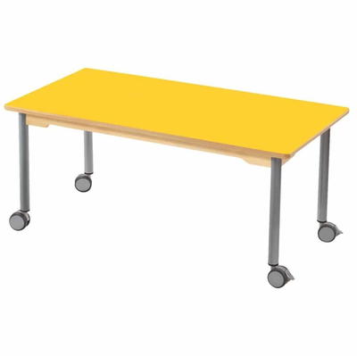 Tisch rechteckig 120×60 cm – mit beschichteter Tischplatte mit Beinen aus grauem Metall und Rollrädern