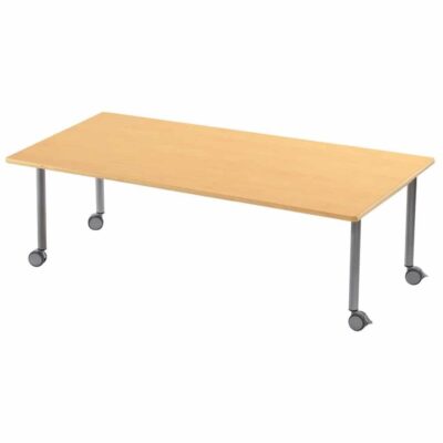 Tisch rechteckig 160x80 cm - mit beschichteter Tischplatte mit Beinen aus grauem Metall und Rollrädernf