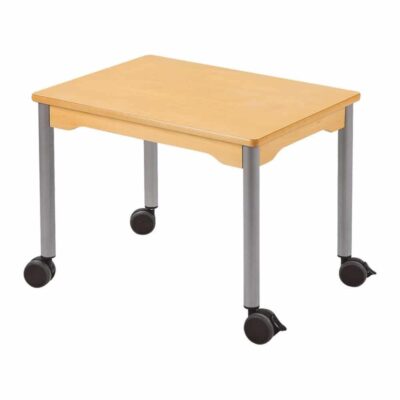 Tisch rechteckig 70x50 cm - mit beschichteter Tischplatte mit Beinen aus grauem Metall und Rollrädern