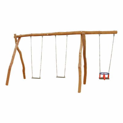 2-Platz Schaukelgestell mit Sitzen, Stahlankern und Überstand aus Robinien-Holz